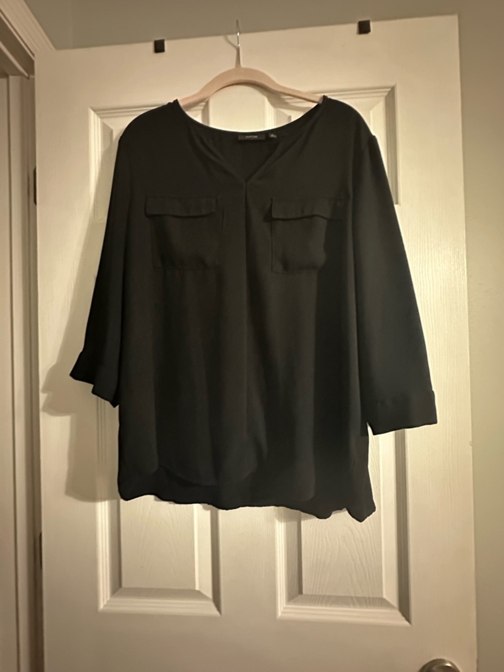 Apt. 9 Black Split-Neck Tunic with Chest Flap Pockets